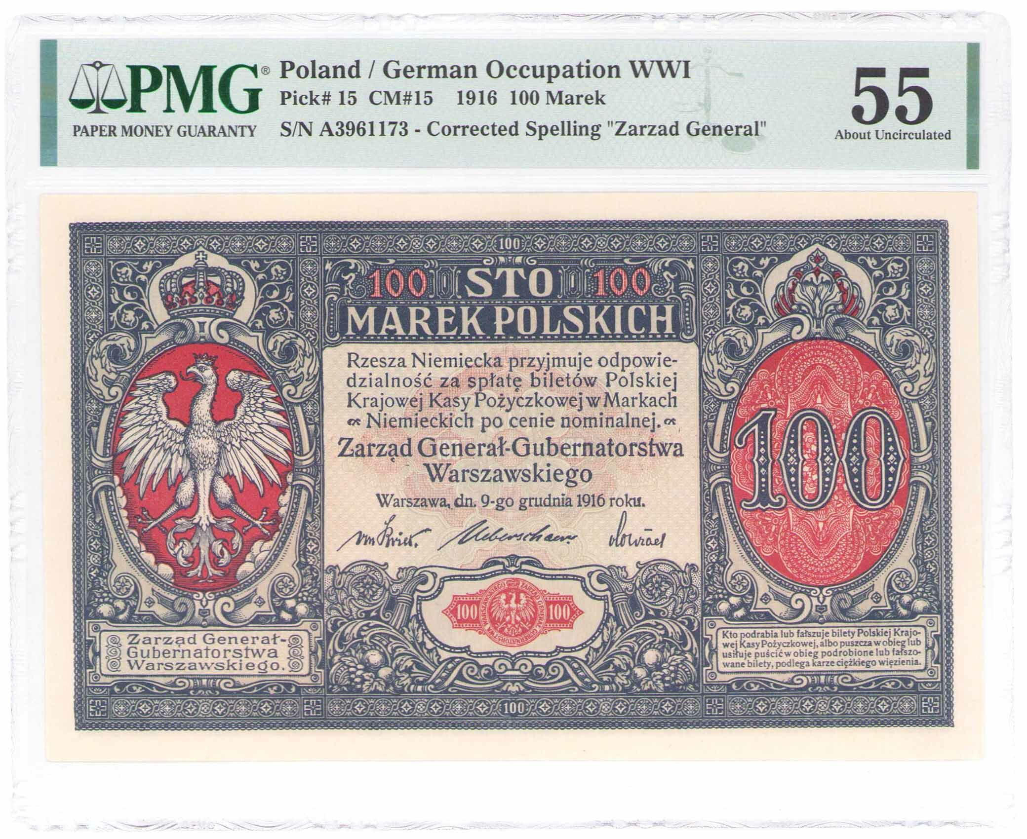 100 marek polskich 1916 seria A, Generał PMG 55 - RZADKOŚĆ R4