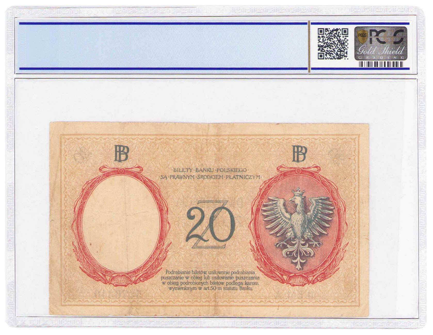 20 złotych 1924 Kościuszko II EM. A, PCGS 15 - RZADKOŚĆ R7