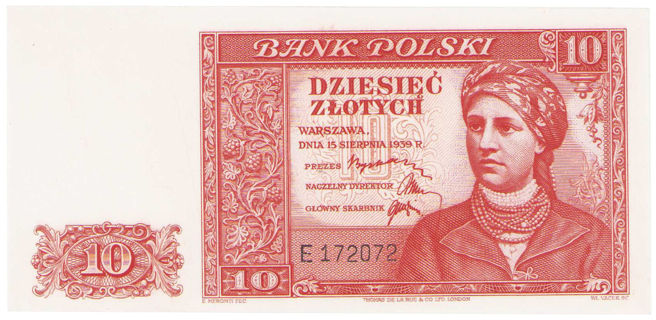 Emigracja 10 złotych 1939 seria E - RZADKOŚĆ R6