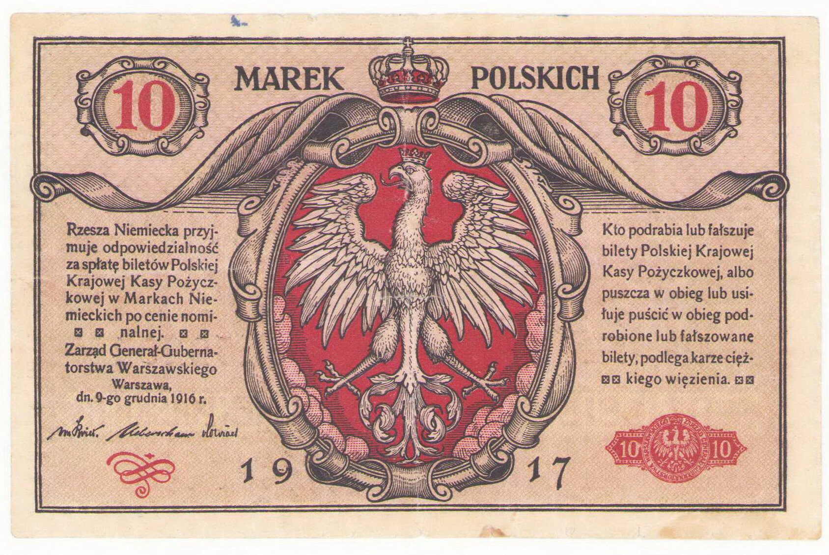 10 marek polskich 1916 seria A – biletów... Generał – RZADKI