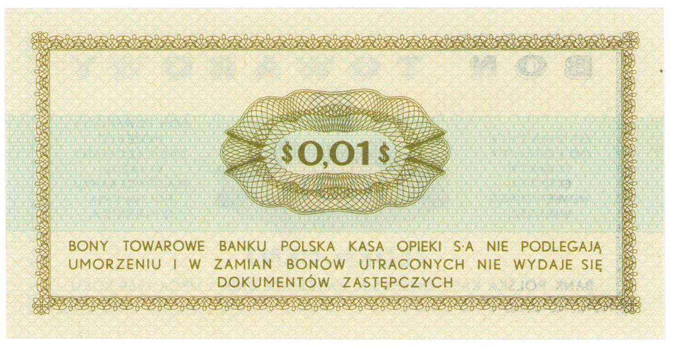 Bon towarowy PEKAO na 1 cent 1969 seria FL – PIĘKNY 