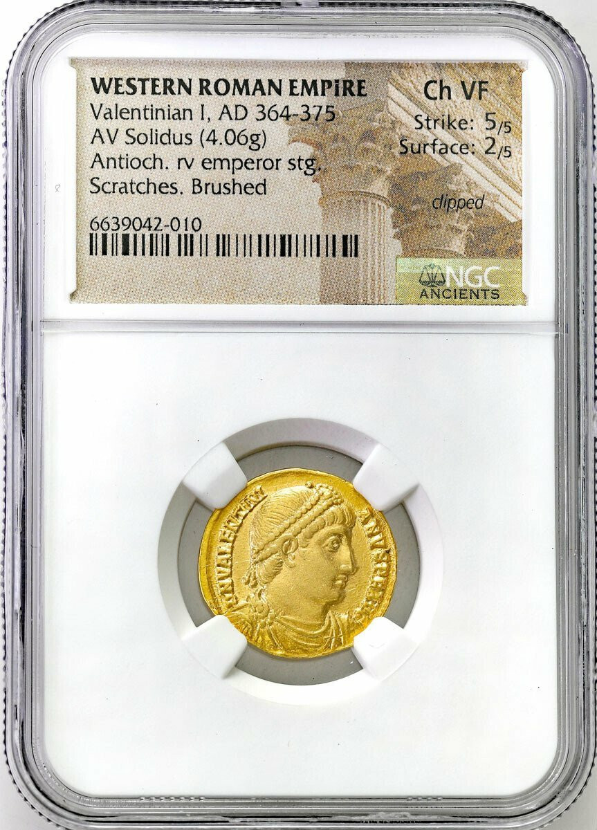 Cesarstwo Rzymskie. Walentynian I (364-375). Solidus 364-367, Antiochia NGC Ch 5/5 2/5