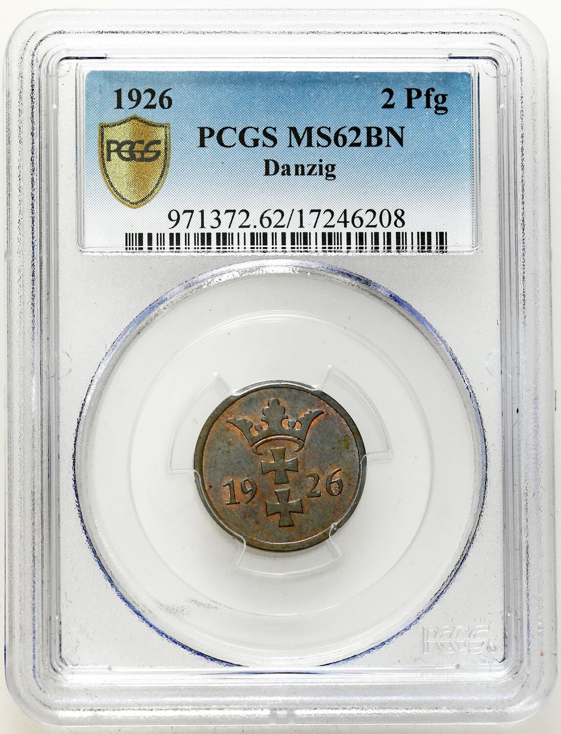 Wolne Miasto Gdańsk/ Danzig. 2 fenigi 1926, Berlin PCGS MS62 BN