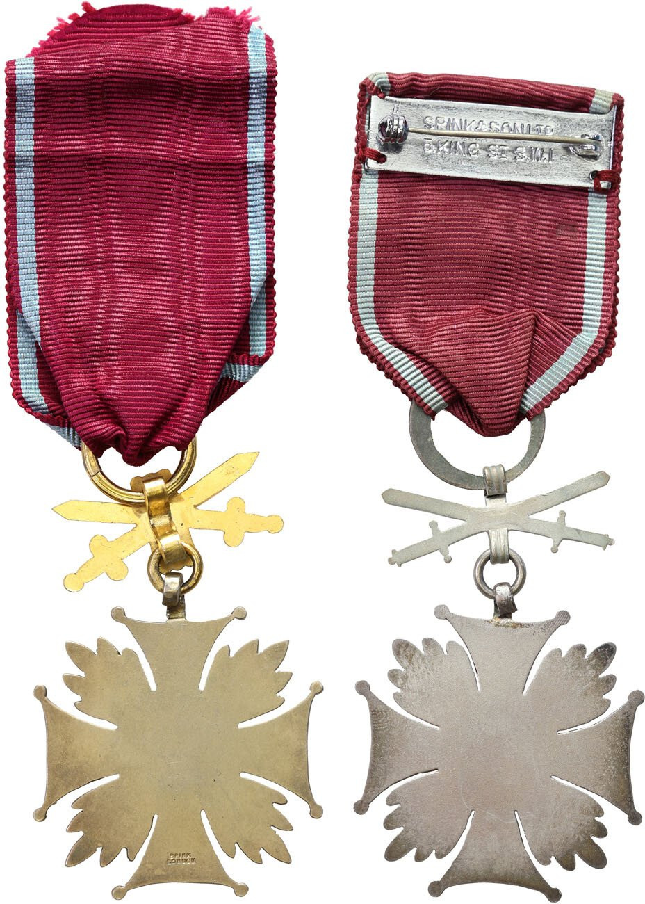 Srebrny i złoty SPINK & SON – LONDON Krzyż Zasługi z mieczami,  zestaw 2 sztuk 