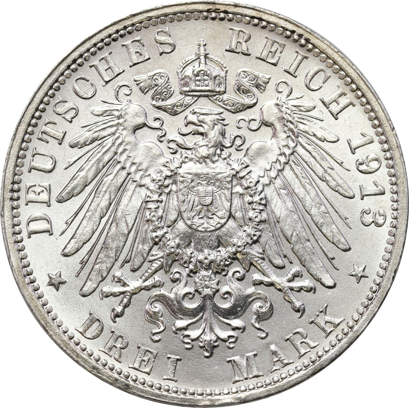 Niemcy, Saksonia. 3 marki 1913 E, Muldenhütten – PIĘKNE