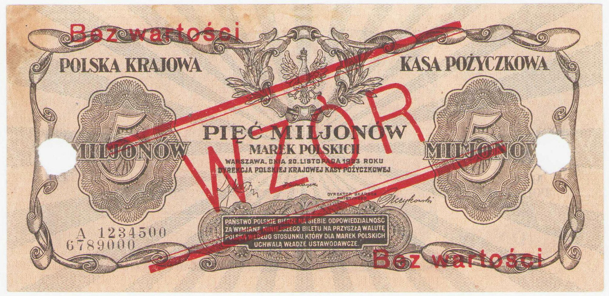 WZÓR 5.000.000 marek polskich 20.11.1923