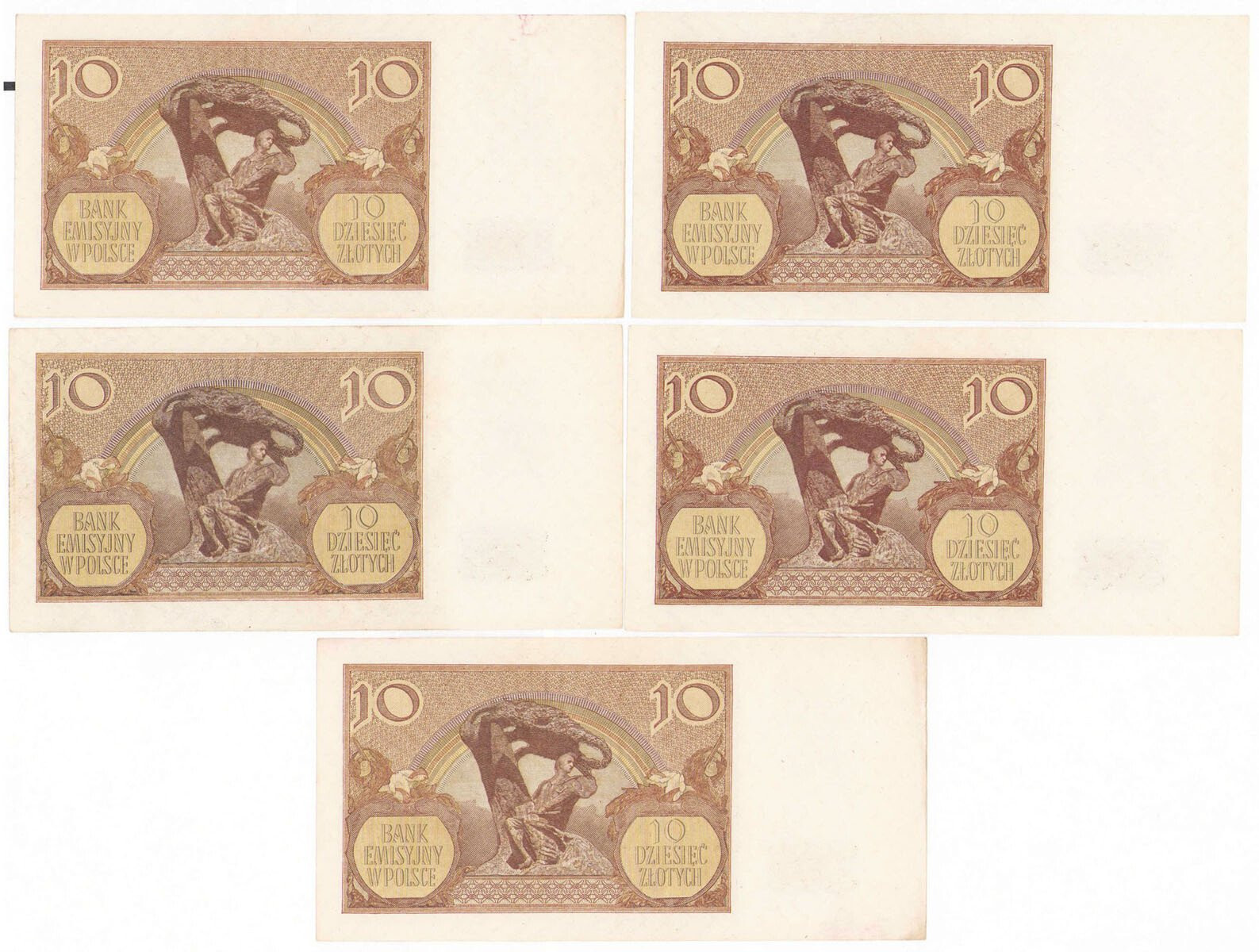 10 złotych 1940 seria L, zestaw 5 sztuk