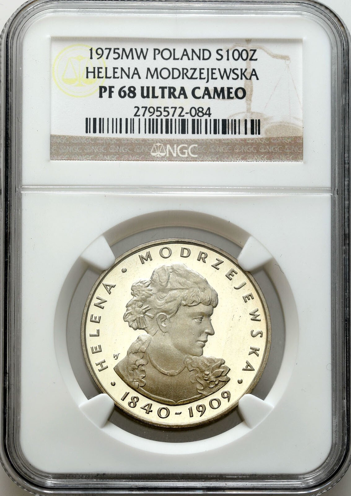 PRL. 100 złotych 1975 Modrzejewska NGC PF68 ULTRA CAMEO