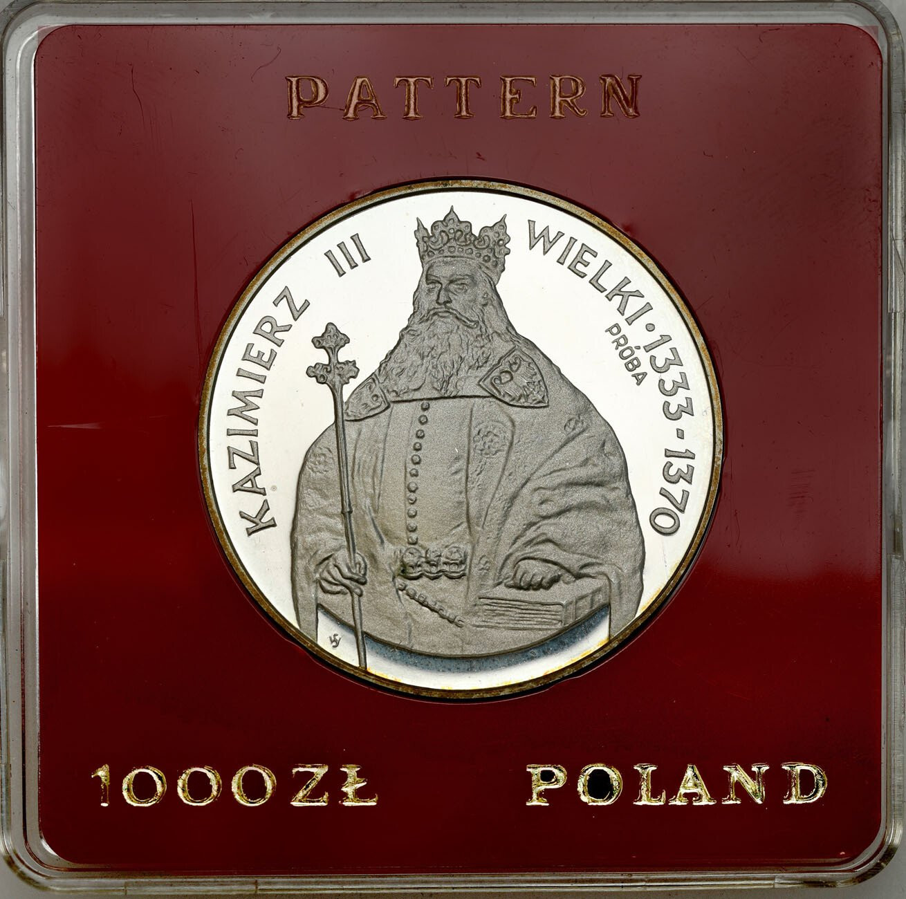 PRL. PRÓBA srebro. 1.000 złotych 1987 Kazimierz Wielki - półpostać
