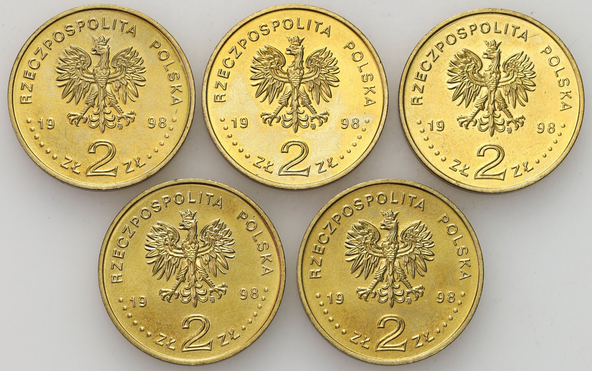 III RP. 2 złote 1998 80 Rocznica Odzyskania Niepodległości, zestaw 5 sztuk