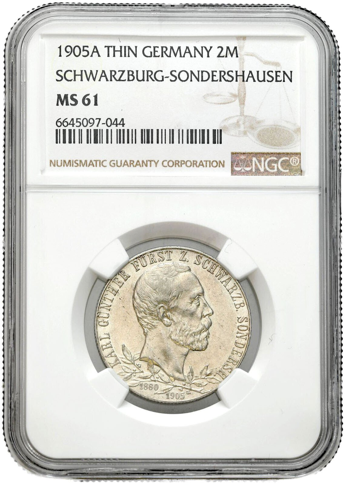 Niemcy. Schwarzburg-Sondershausen, 2 marki 1905 A, Berlin NGC MS61