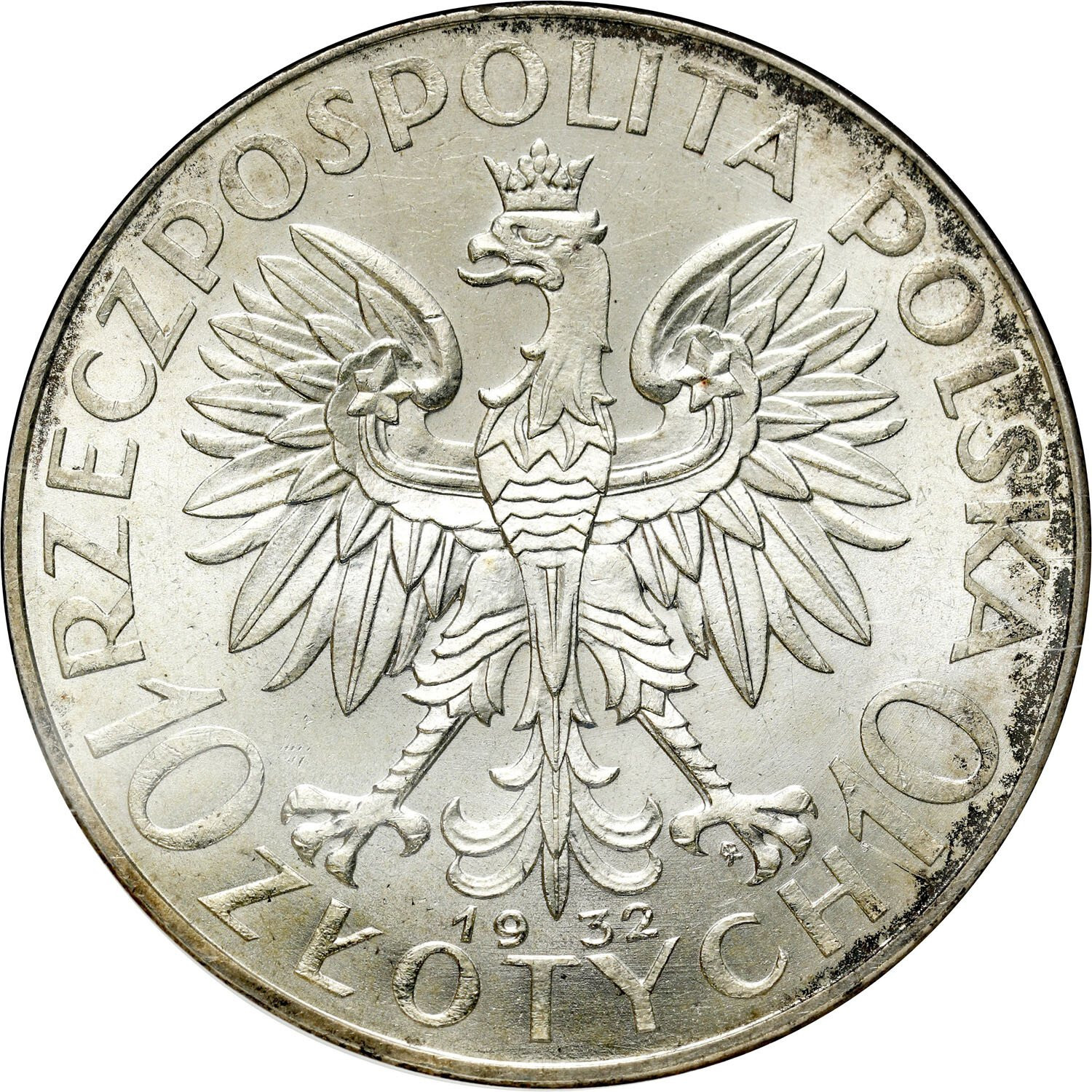 II RP. 10 złotych 1932 głowa kobiety (ze znakiem mennicy) – ŁADNE