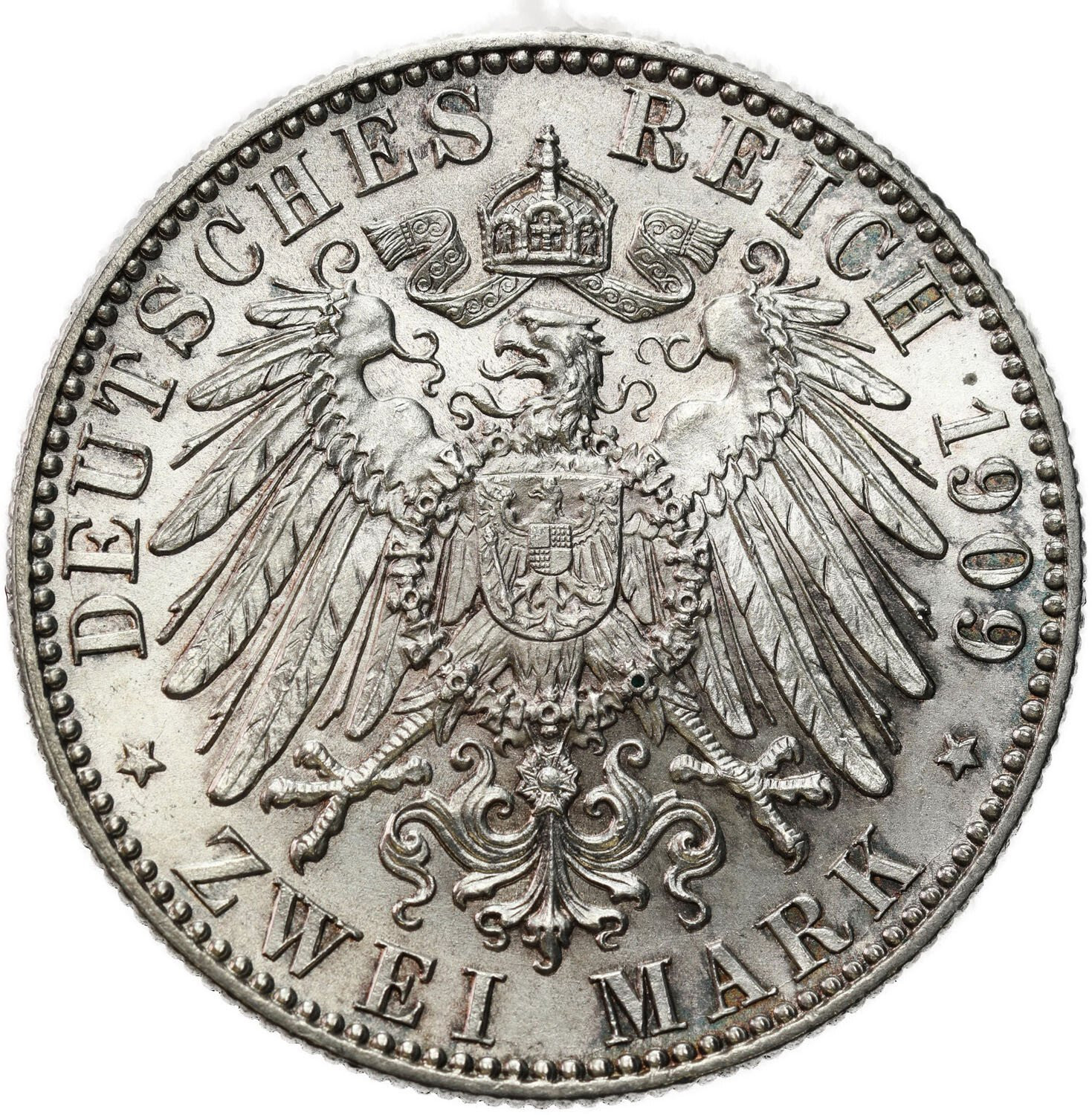 Niemcy, Saksonia. Fryderyk August III (1904–1918). 2 marki 1909, Muldenhütten - PIĘKNE