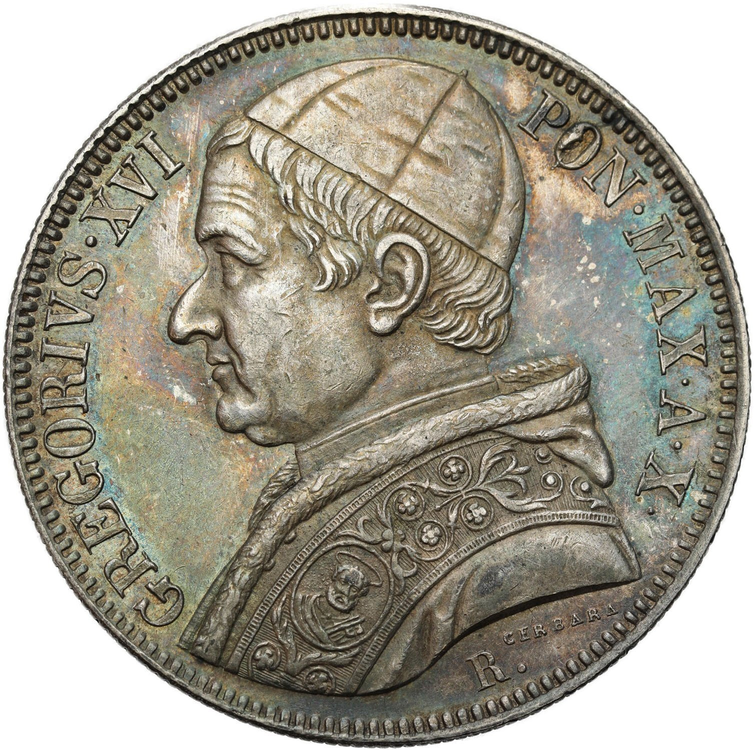 Włochy, Watykan. Gregorio XVI (1831-1846). Scudo 1840 R, Rzym –  ŁADNE
