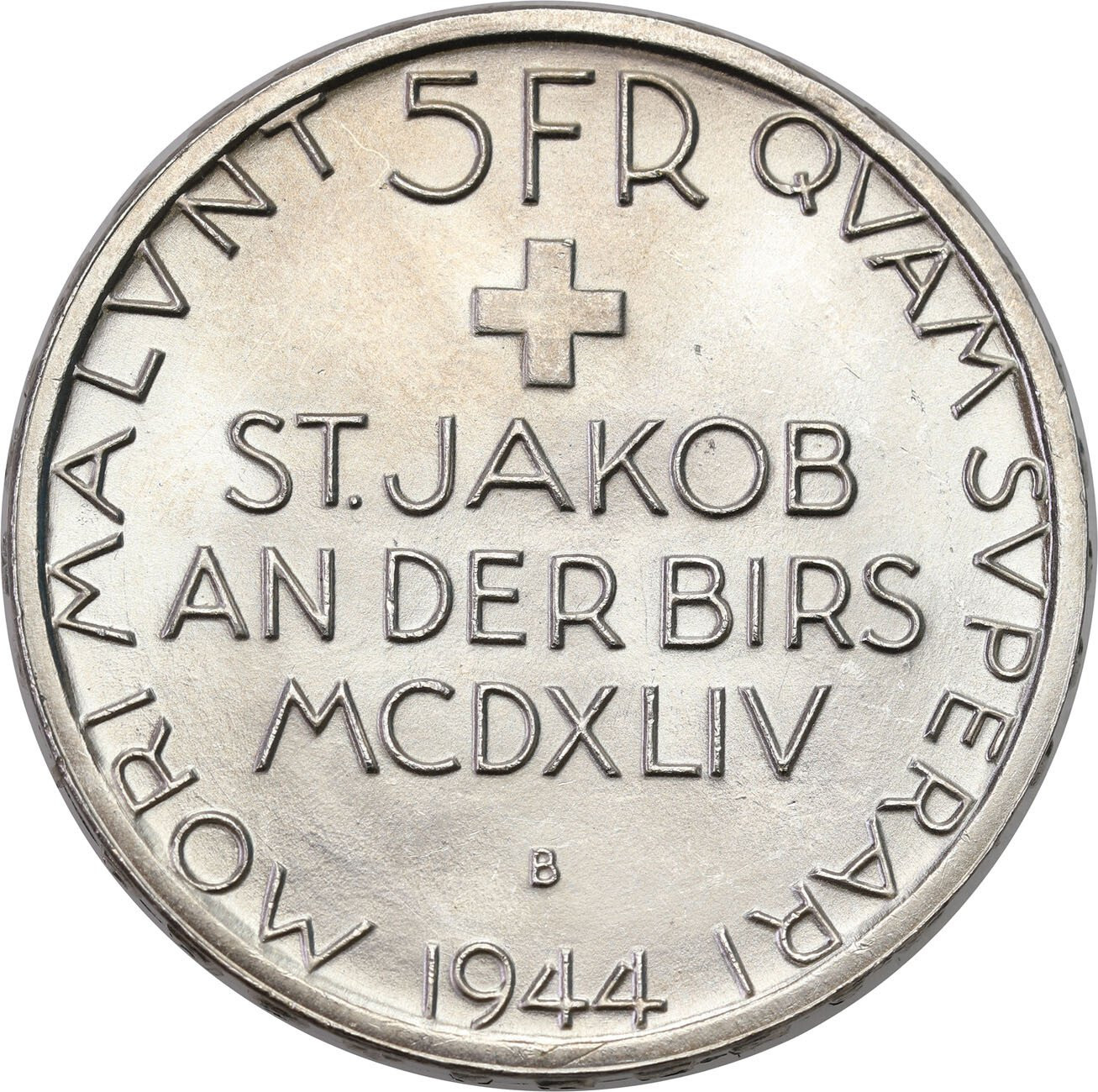 Szwajcaria 5 Franków 1944 B, St. Jakob - MENNICZE