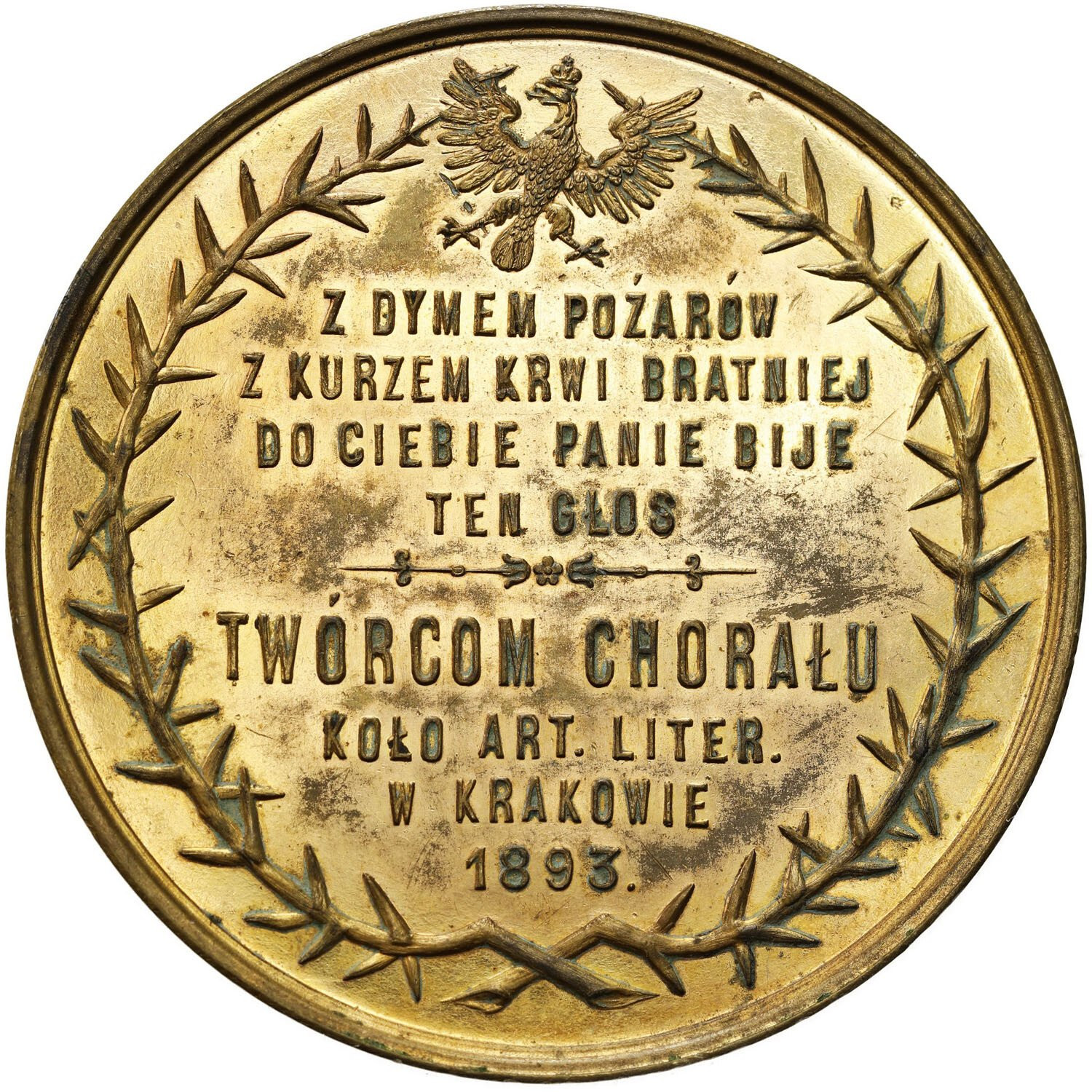 Polska pod zaborami. Medal 1893 Kornel Ujejski i Józef Nikorowicz – chorał