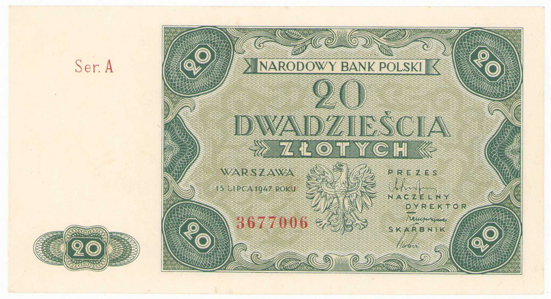 20 złotych 1947 seria A - ŁADNY