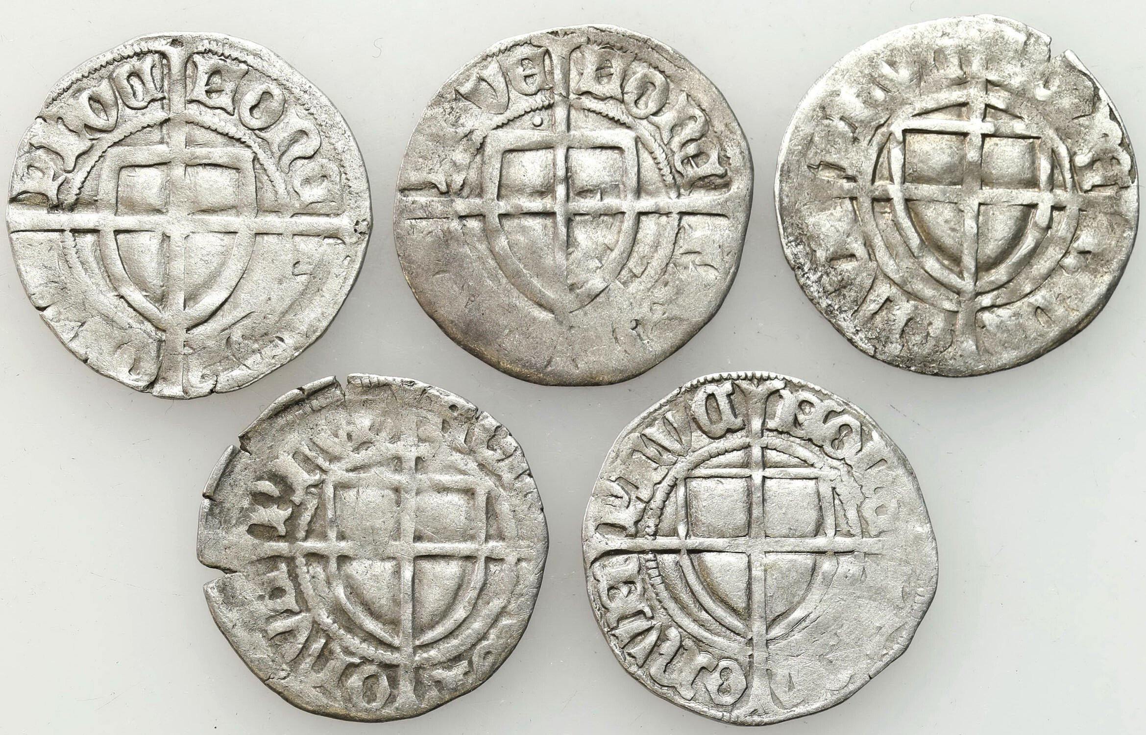 Zakon Krzyżacki. Paweł I Bellitzer (1422–1441). Szeląg, zestaw 5 monet