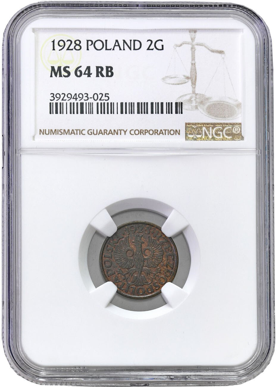 II RP. 2 grosze 1928 - NGC MS64 RB