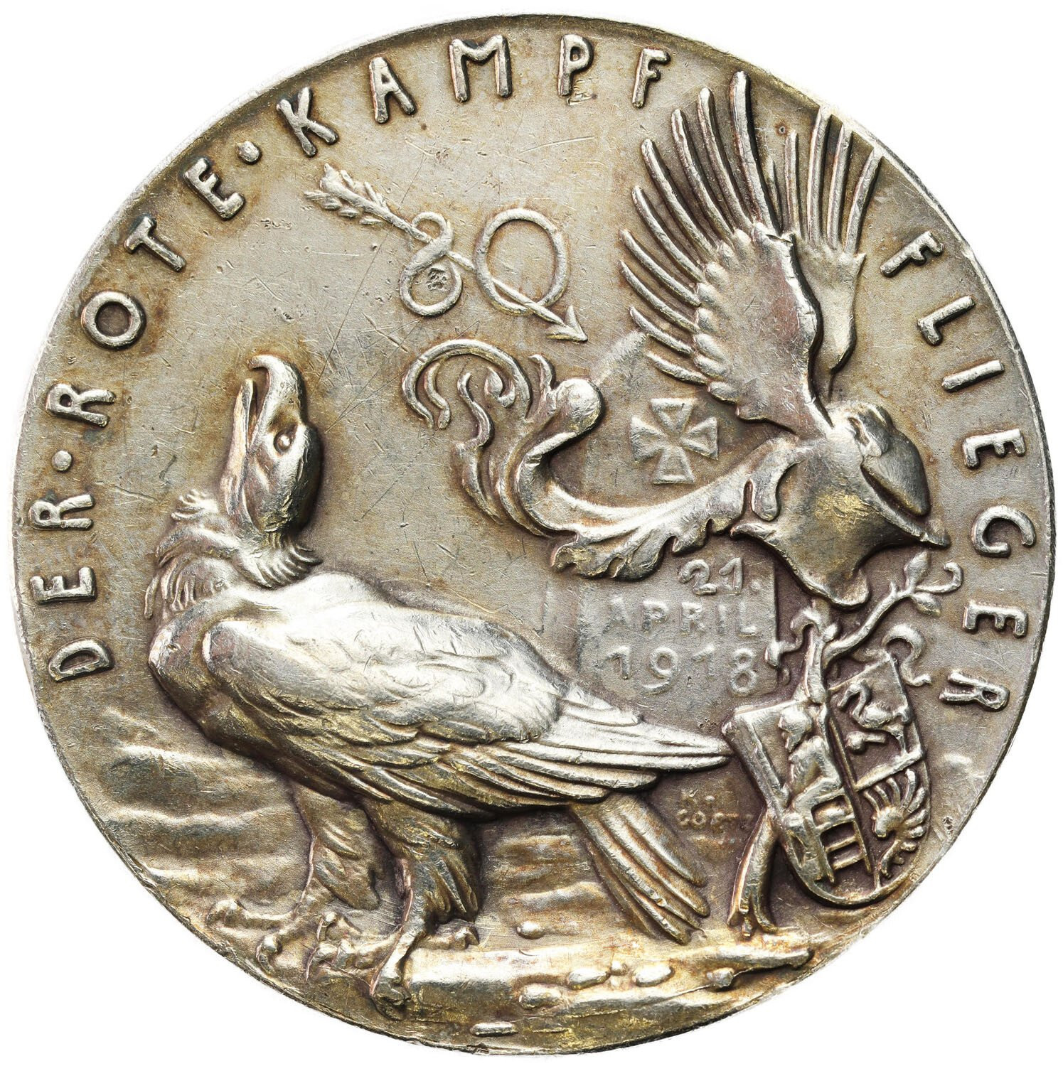 Niemcy. Karl Goetz. Medal 1918 - Śmierć Barona von Richthofen, srebro