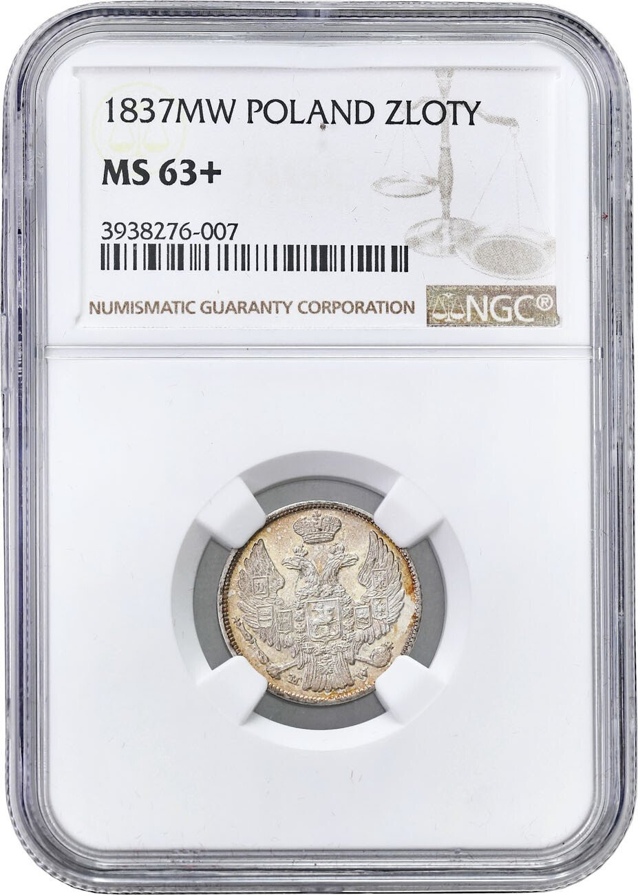 Polska XIX w./Rosja. Mikołaj I. 15 kopiejek = 1 złoty 1837 MW, Warszawa NGC MS63+ (2 MAX) - PIĘKNE