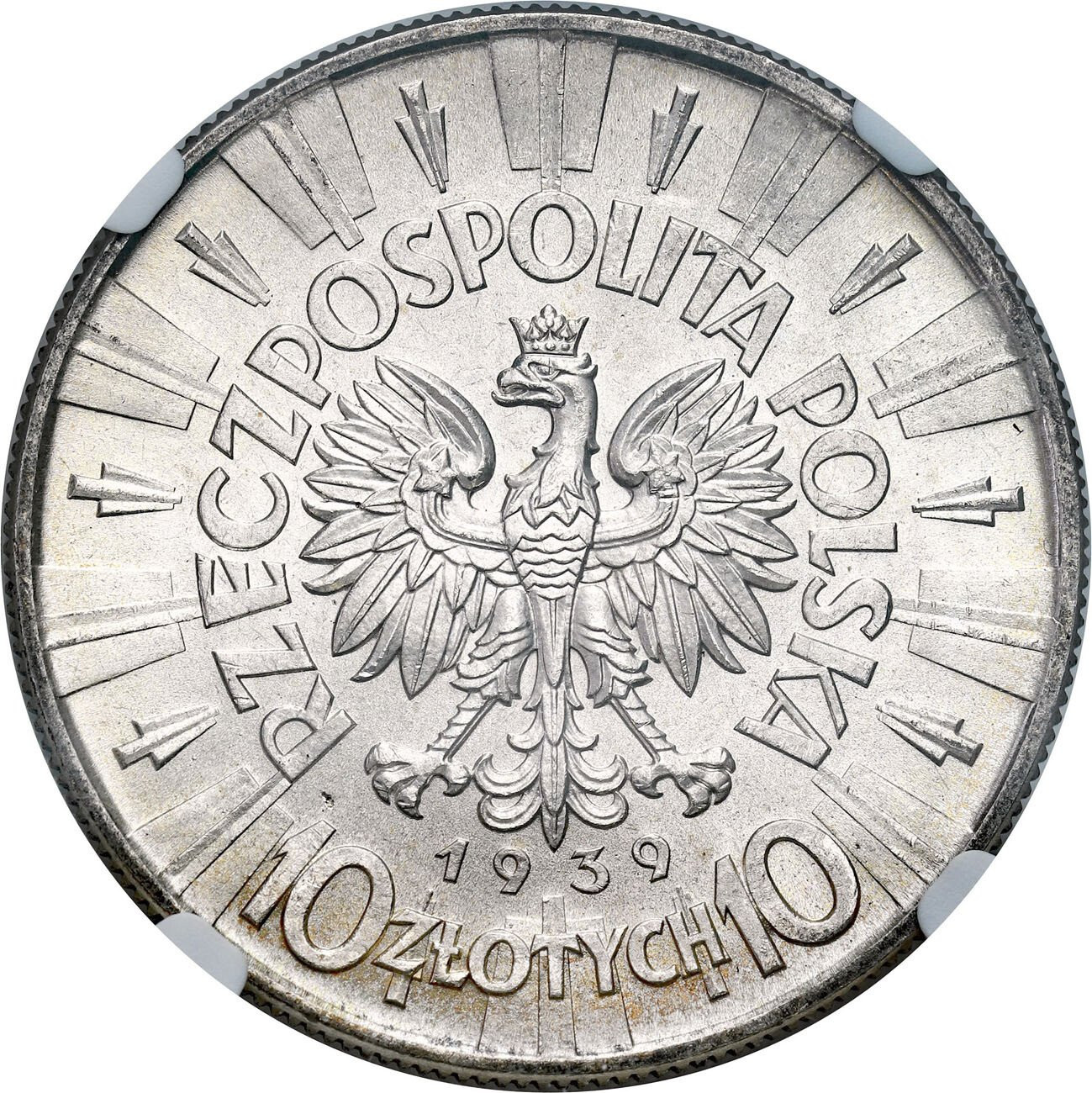 II RP. 10 złotych 1939 Piłsudski NGC MS63 - WYŚMIENITE