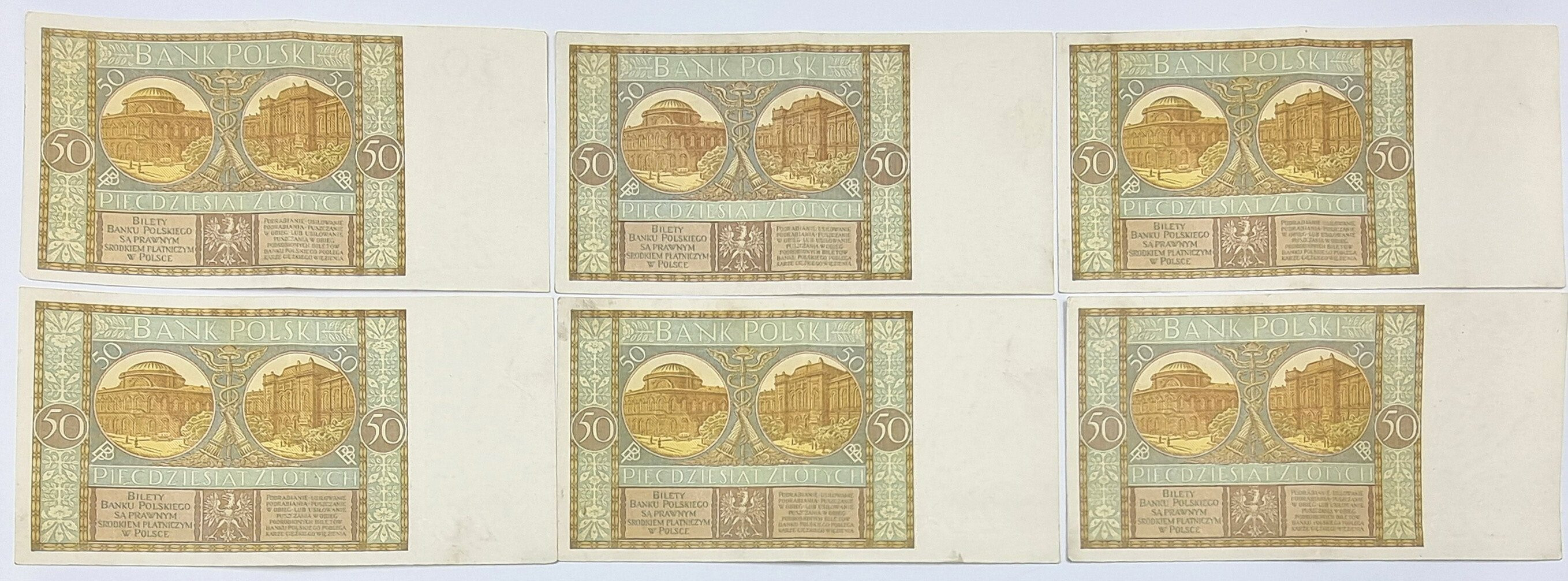 50 złotych 1929, zestaw 6 sztuk