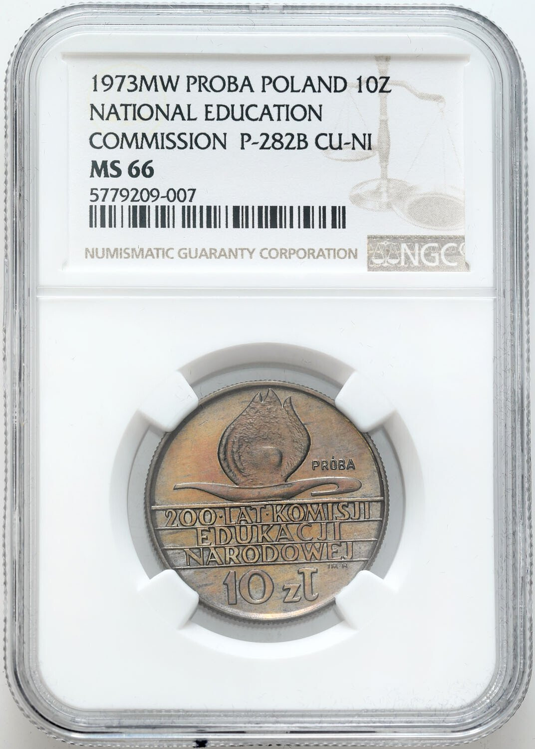 PRÓBA miedzionikiel. 10 złotych 1973 200 lat KEN, NGC MS66 (MAX) - nakład TYLKO 20 sztuk - RZADKOŚĆ