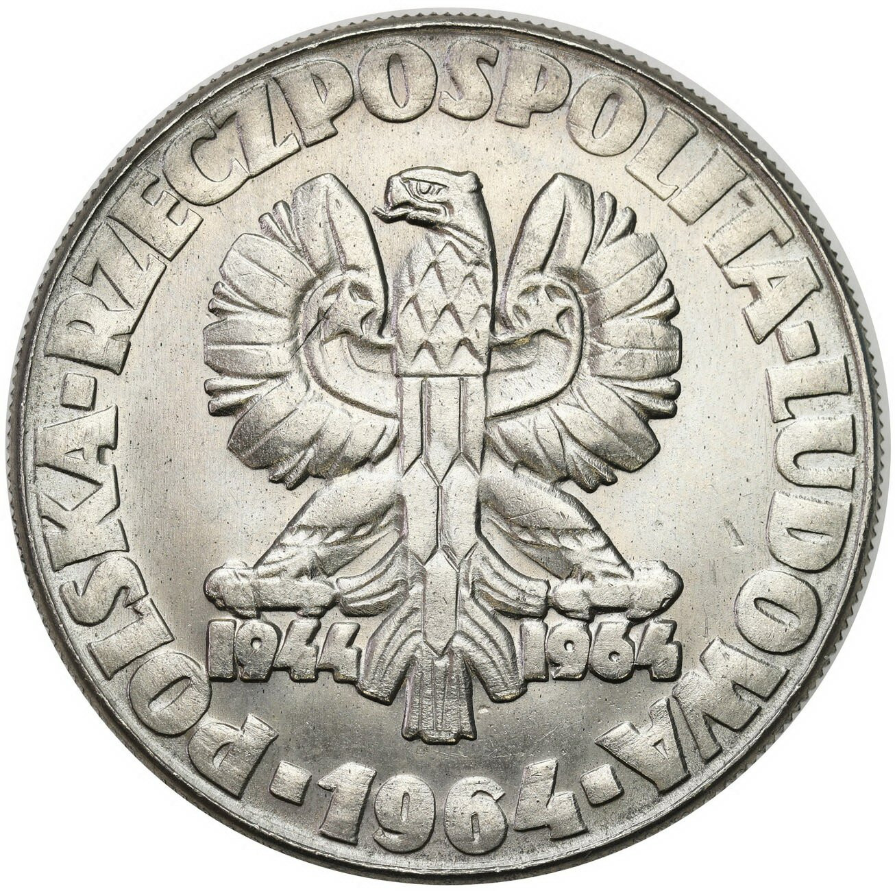 PRL. PRÓBA Nikiel 10 złotych 1964 - Klucz, Sierp, Kielnia