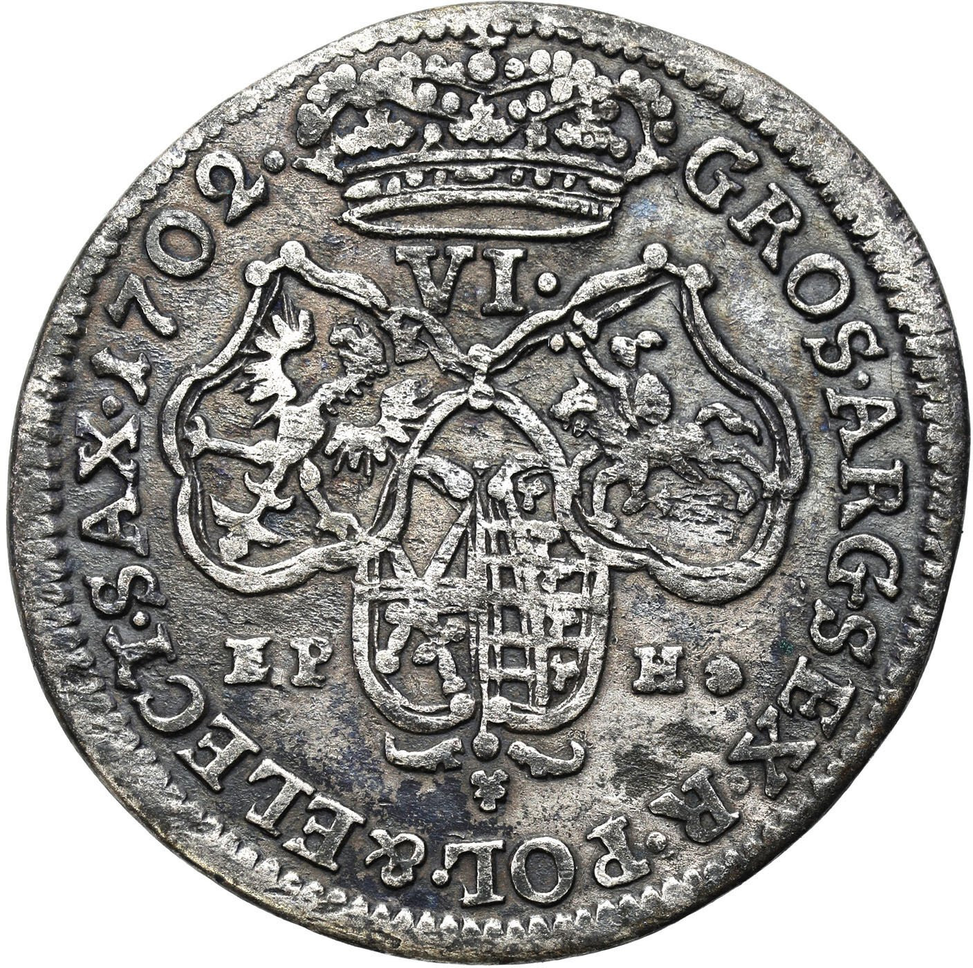 August II Mocny. Szóstak (6 groszy) 1702 EPH, Lipsk