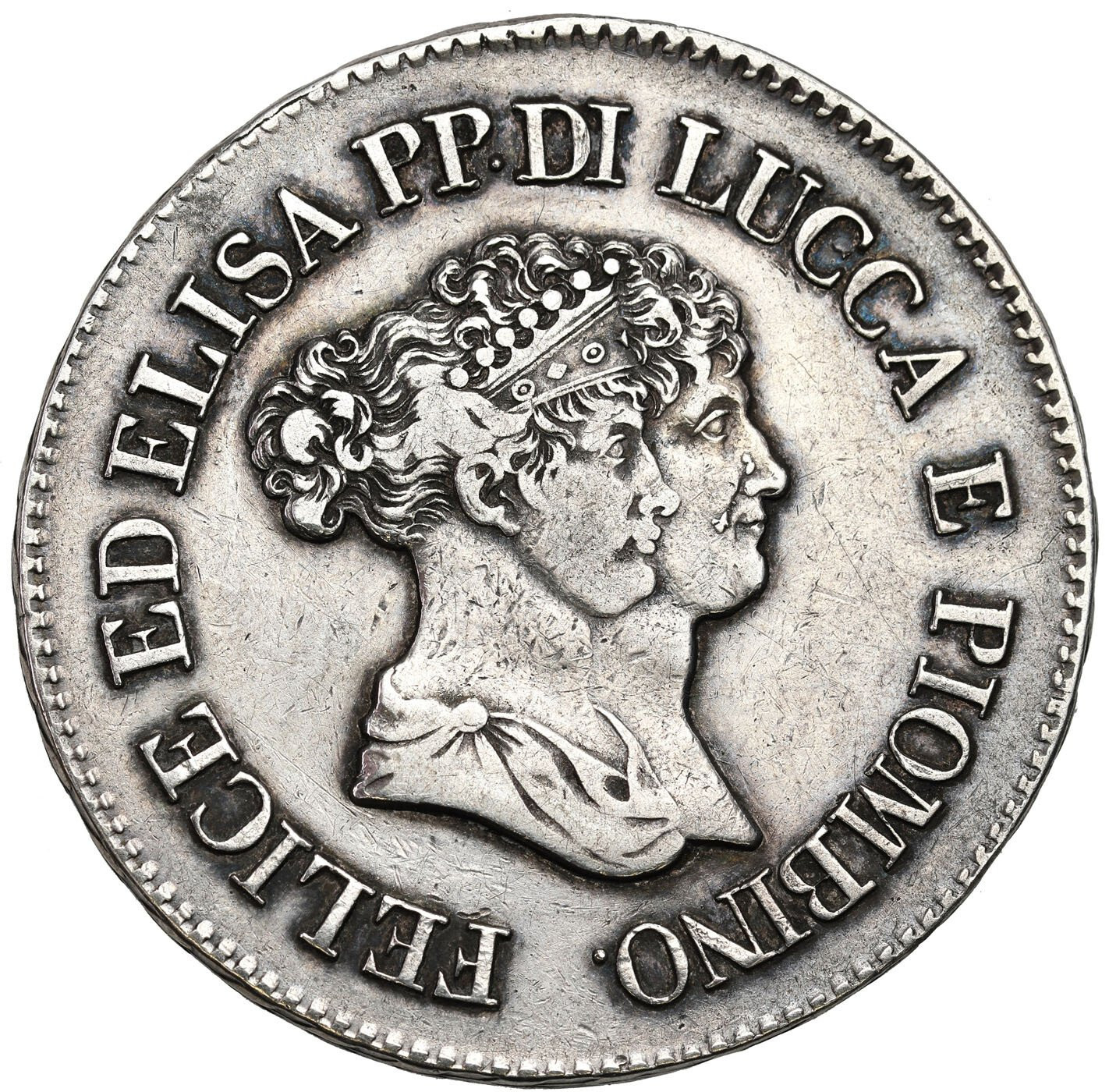 Włochy. Feliks Baiocchi i Eliza Bonaparte (1805-1814). 5 franchi 1805, Florencja – RZADKIE