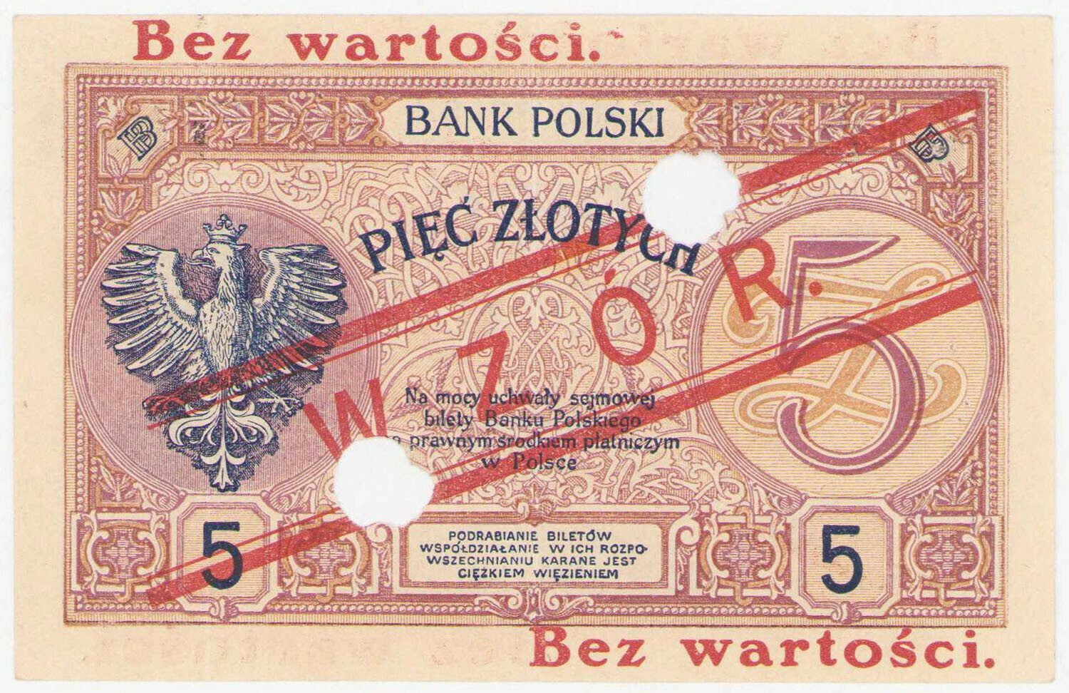 WZÓR 5 złotych 1919 seria 15. A. - RZADKOŚĆ R6