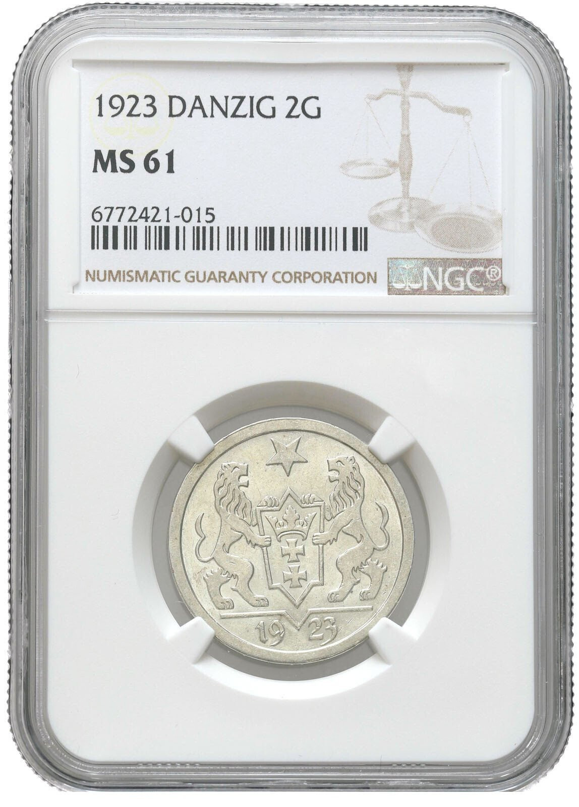 Wolne Miasto Gdańsk/Danzig. 2 Guldeny 1923 NGC MS61 - PIĘKNE