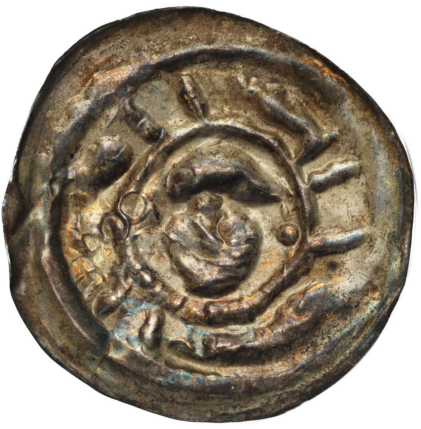 Śląsk, Księstwo Wrocławskie. Henryk I Brodaty (1201-1238), lub Henryk II Pobożny (1238-1241), Brakteat ratajski - PIĘKNY i RZADKI