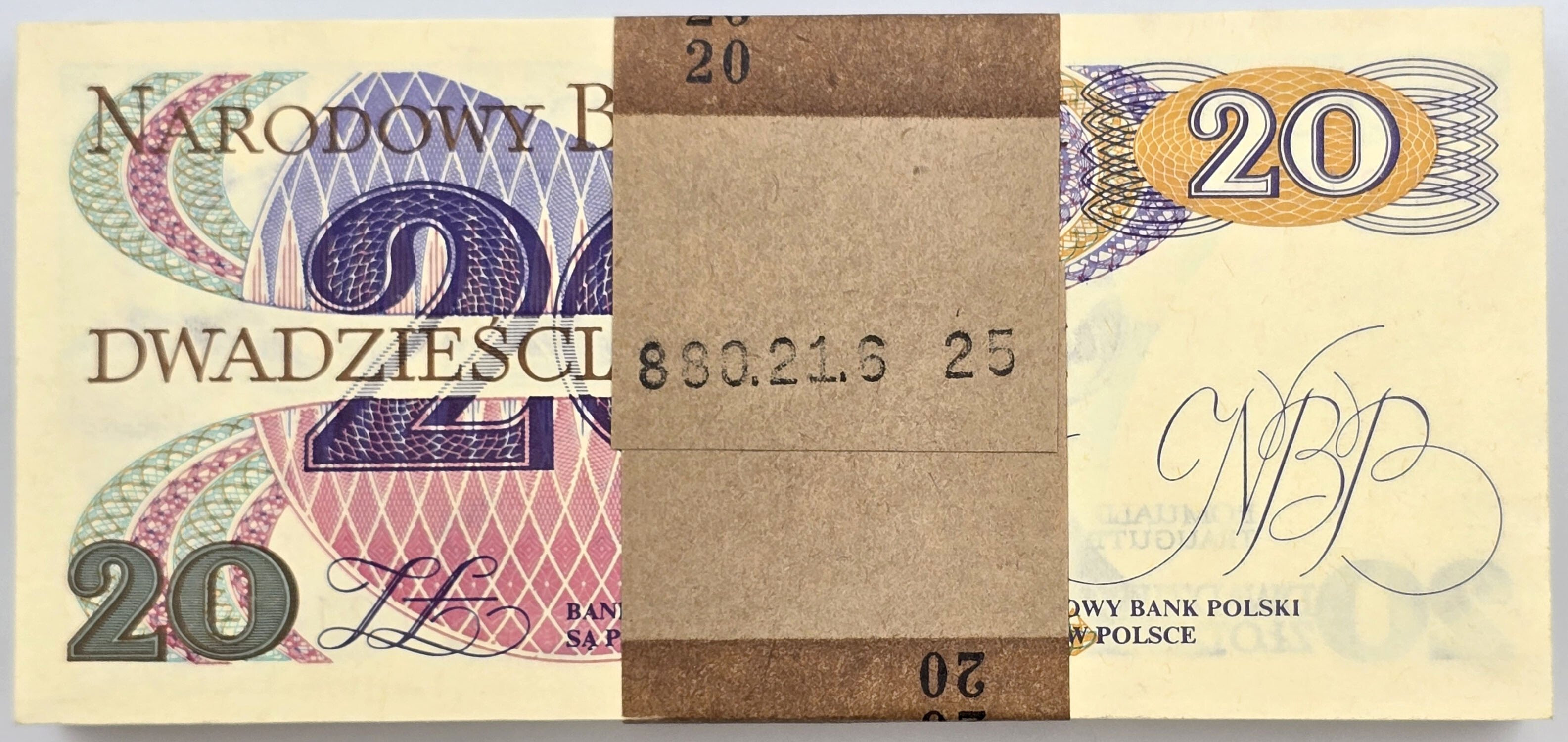 PRL. 20 złotych 1982 seria AM, zestaw 100 sztuk - PACZKA BANKOWA
