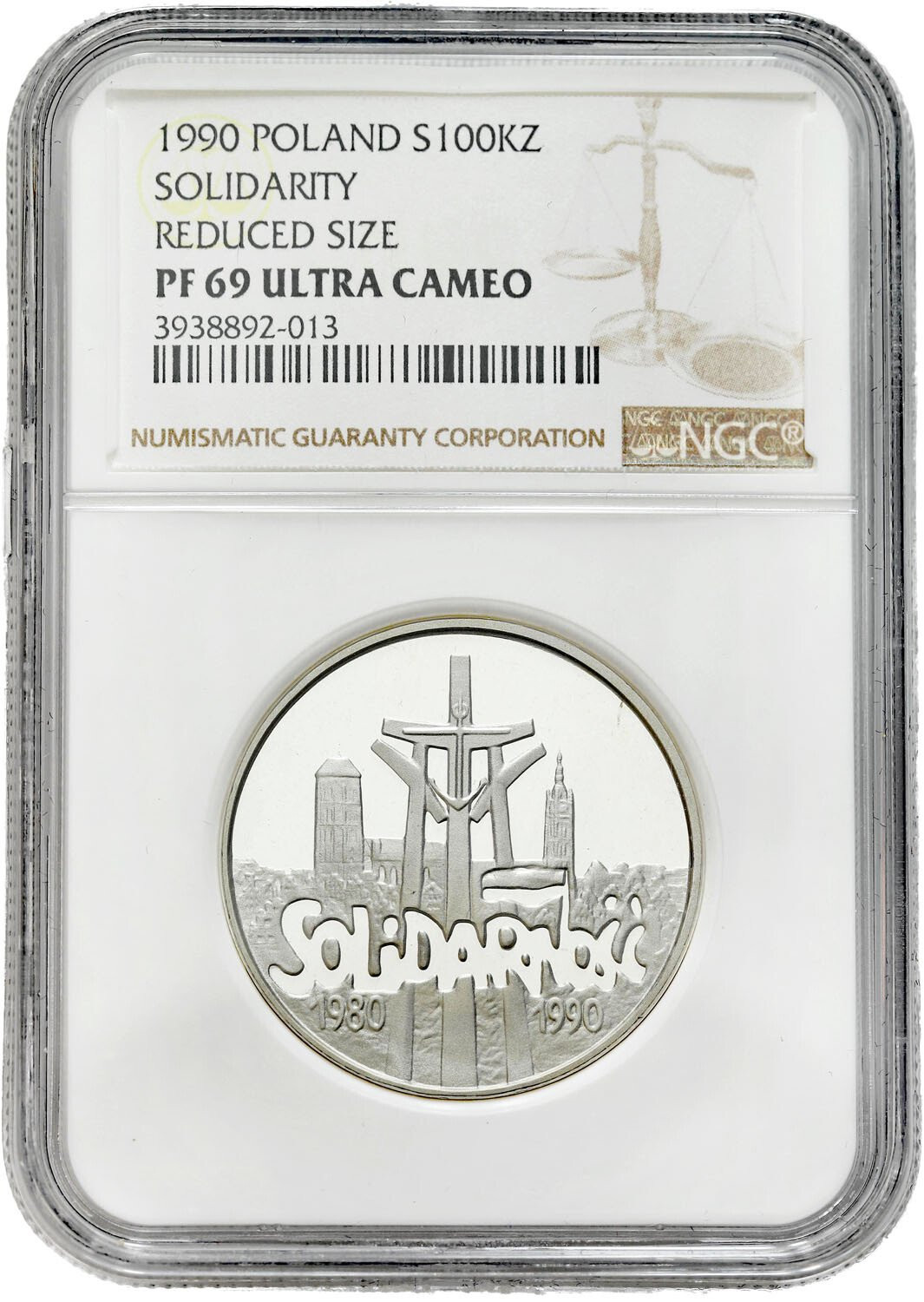 III RP. 100.000 złotych 1990 Solidarność gruba 32 mm NGC PF69 ULTRA CAMEO (2 MAX)