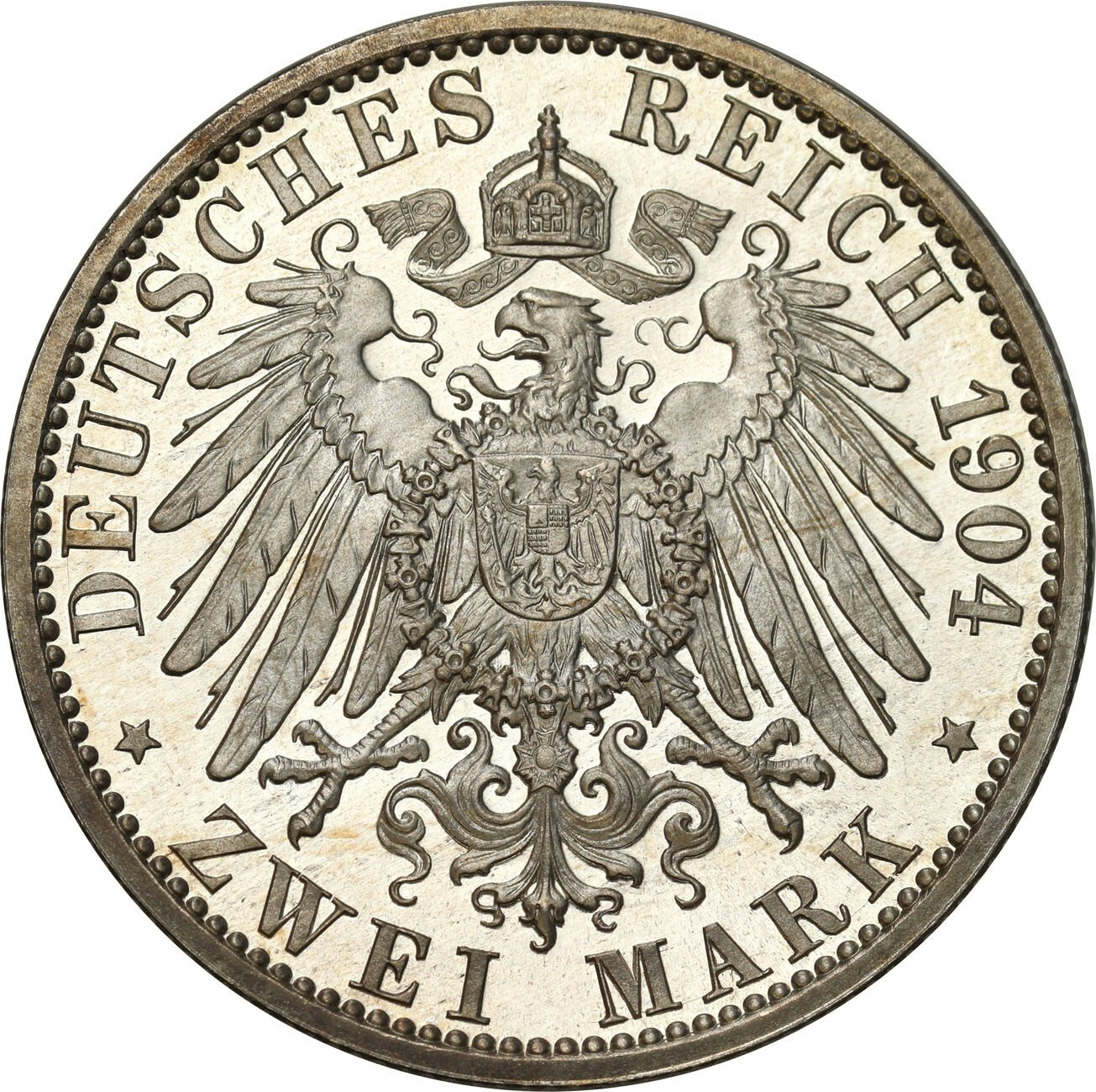 Niemcy, Meklenburgia-Szwerin. Fryderyk Franciszek IV (1897–1918). 2 marki 1904 A, Berlin – STEMPEL LUSTRZANY 