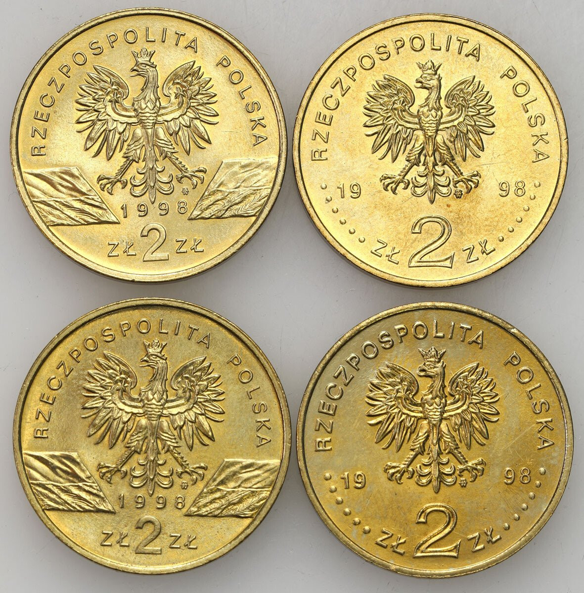 III RP. 2 złote 1998 Ropucha Paskówka, XVIII Zimowe Igrzyska Olimpijskie - Nagano 1998, zestaw 4 sztuk 