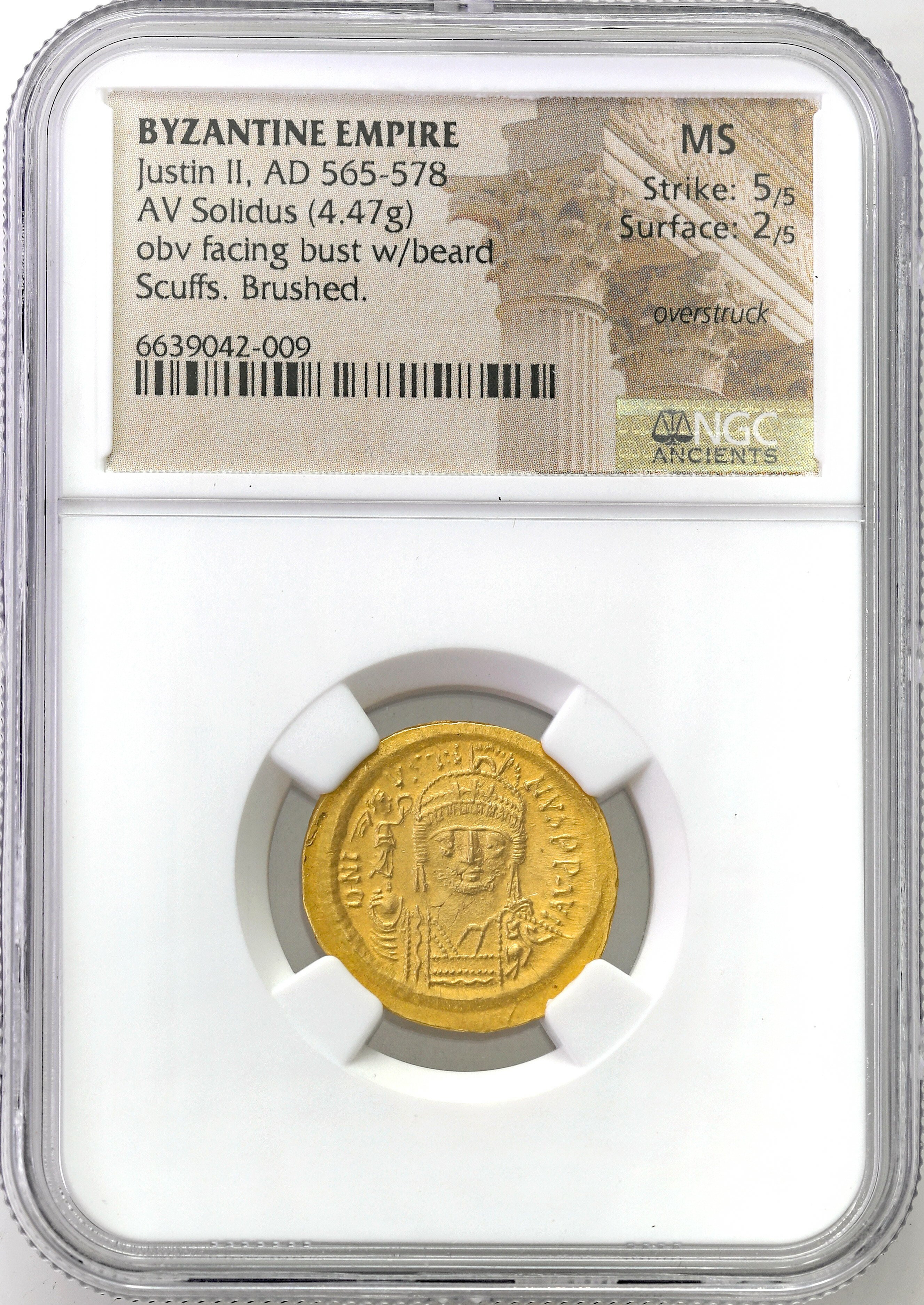 Bizancjum. Justyn II (565-578). Solid, Konstantynopol NGC MS 5/5 2/5 - PIĘKNY