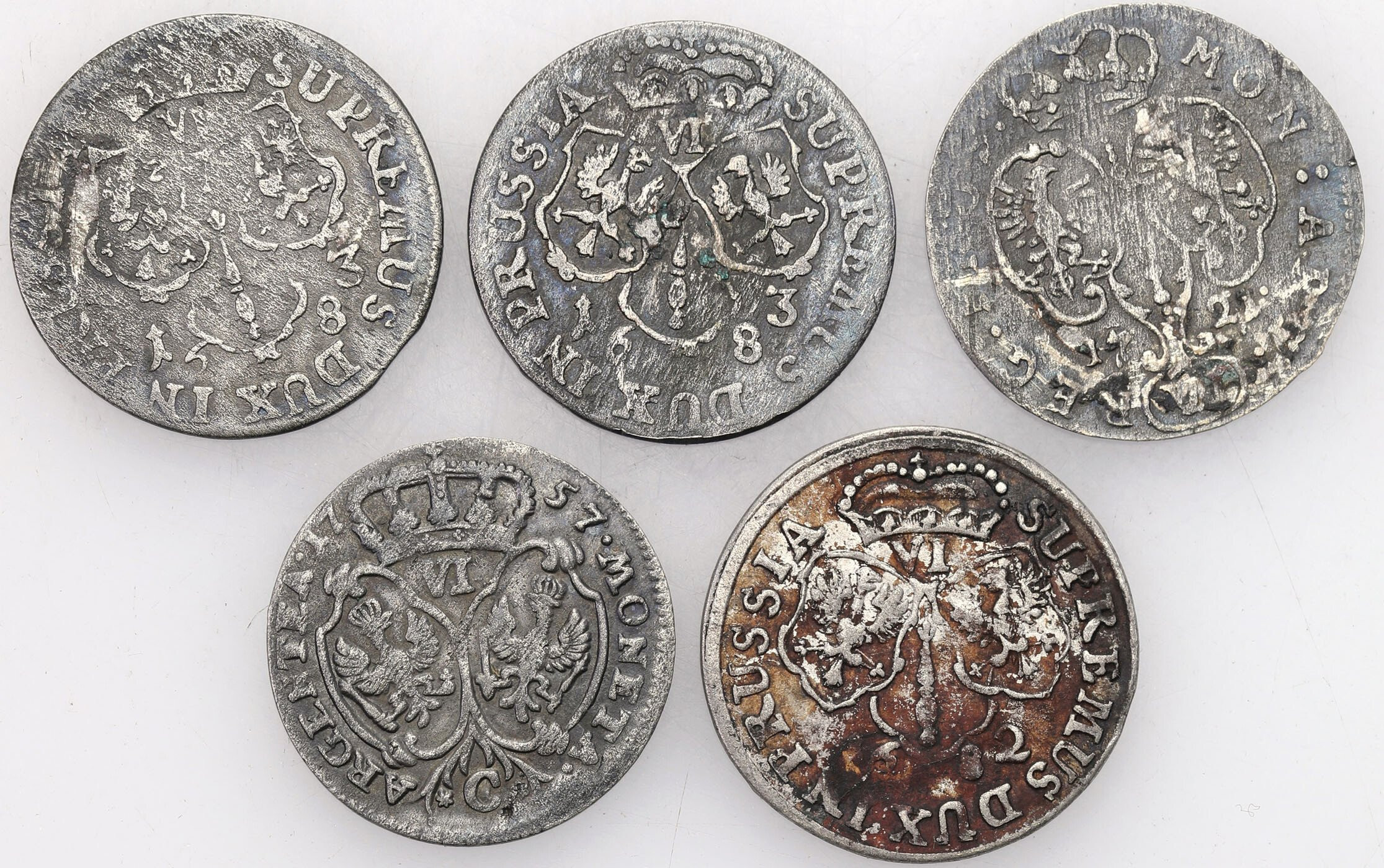  Niemcy, Prusy. Szóstak 1682-1757, zestaw 5 monet