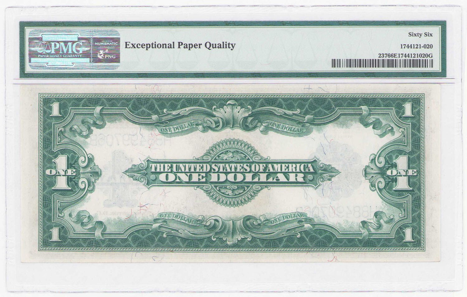USA. 1 dolar 1923, seria H - niebieska pieczęć, PMG 66 EPQ - PIĘKNY