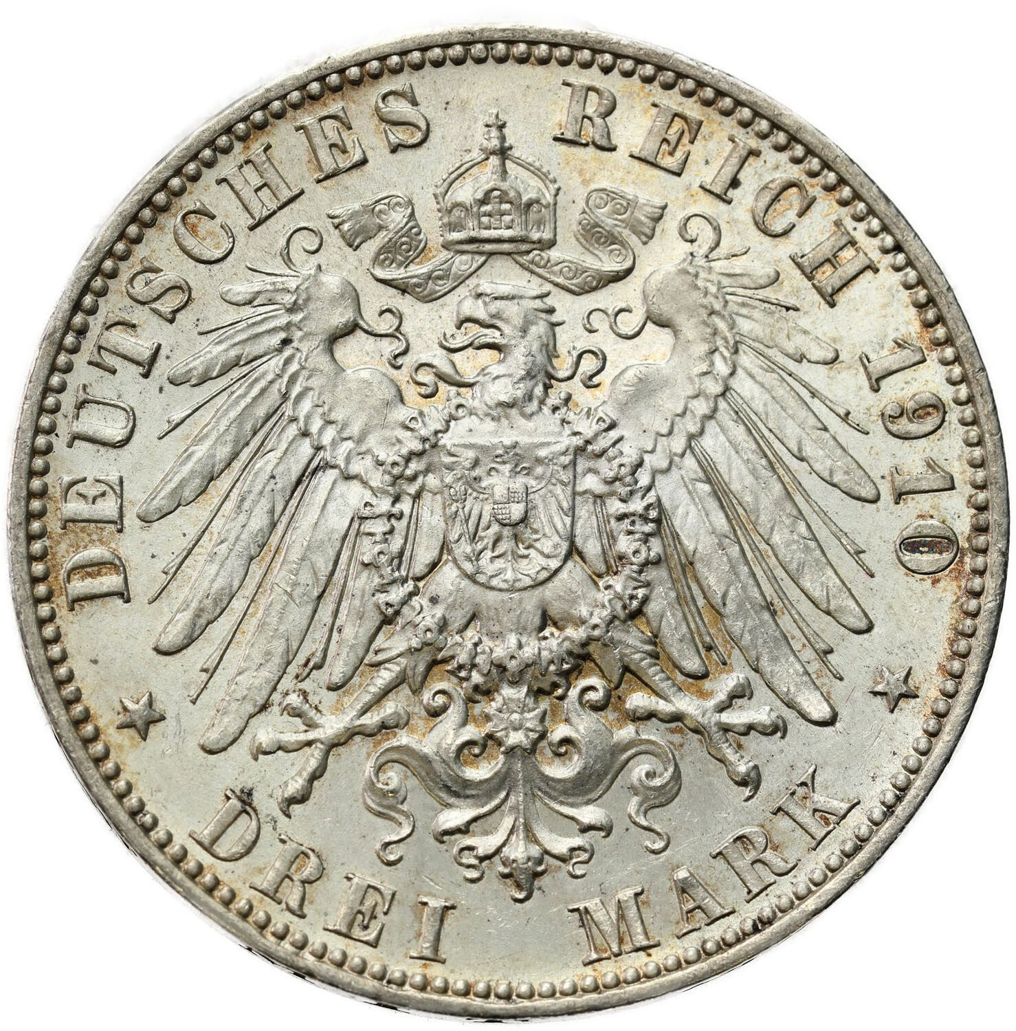 Niemcy, Saksonia. Fryderyk August III (1904–1918). 3 marki 1910 E, Muldenhütten - PIĘKNE