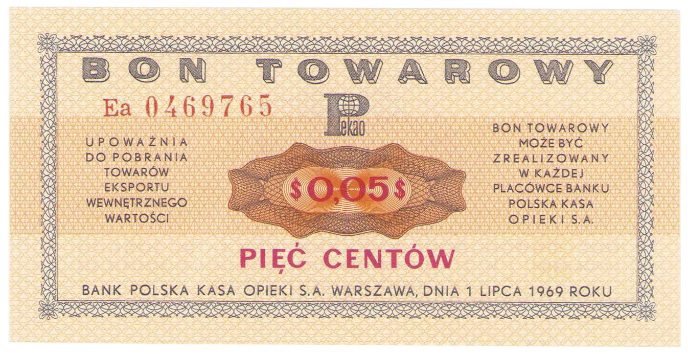 Bank PKO S.A. Bon na 5 centów 1969 seria Ea - PIĘKNE