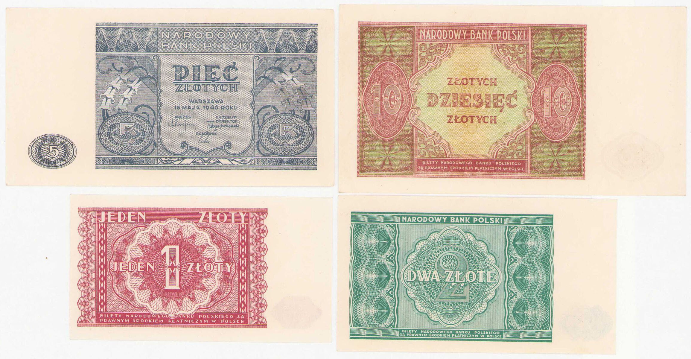1, 2, 5 i 10 złotych złote 1946, zestaw 4 banknotów