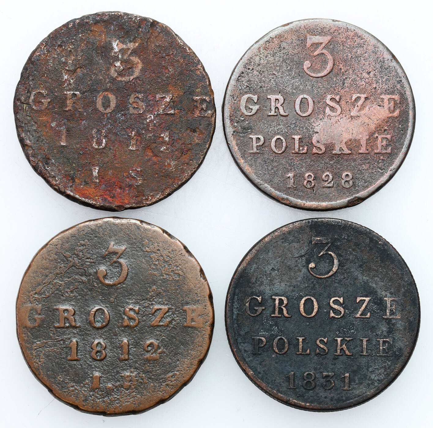 Księstwo Warszawskie, Polska XIX w./ Rosja. 3 grosze 1811-1831, Warszawa, zestaw 4 sztuk