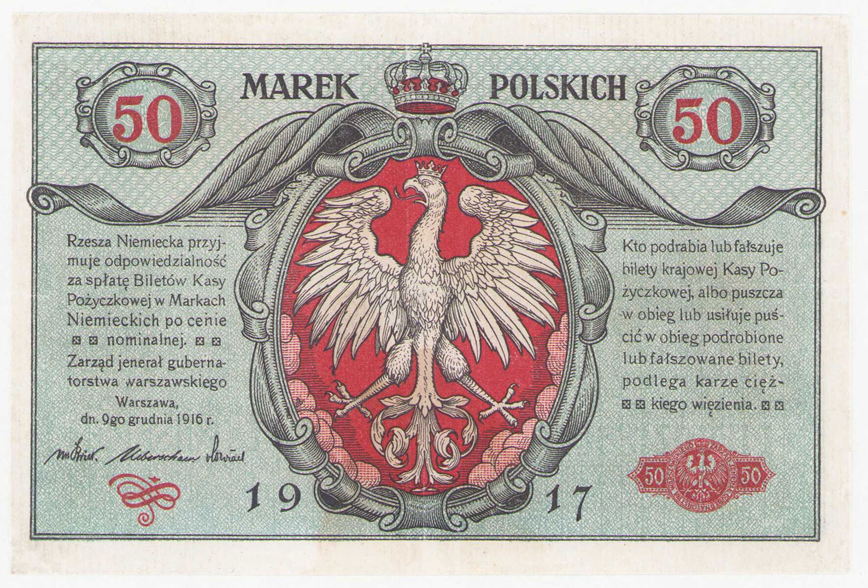 50 marek polskich 1916 seria A – Biletów, jenerał