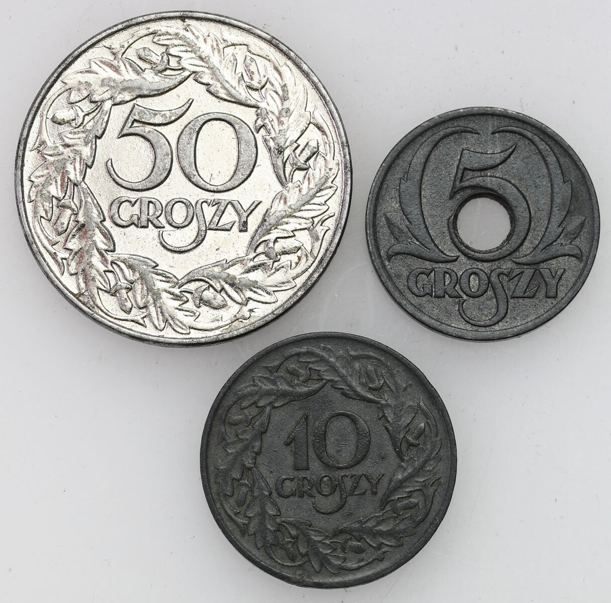 Generalna Gubernia. 5-50 groszy 1923-1939, zestaw 3 sztuk