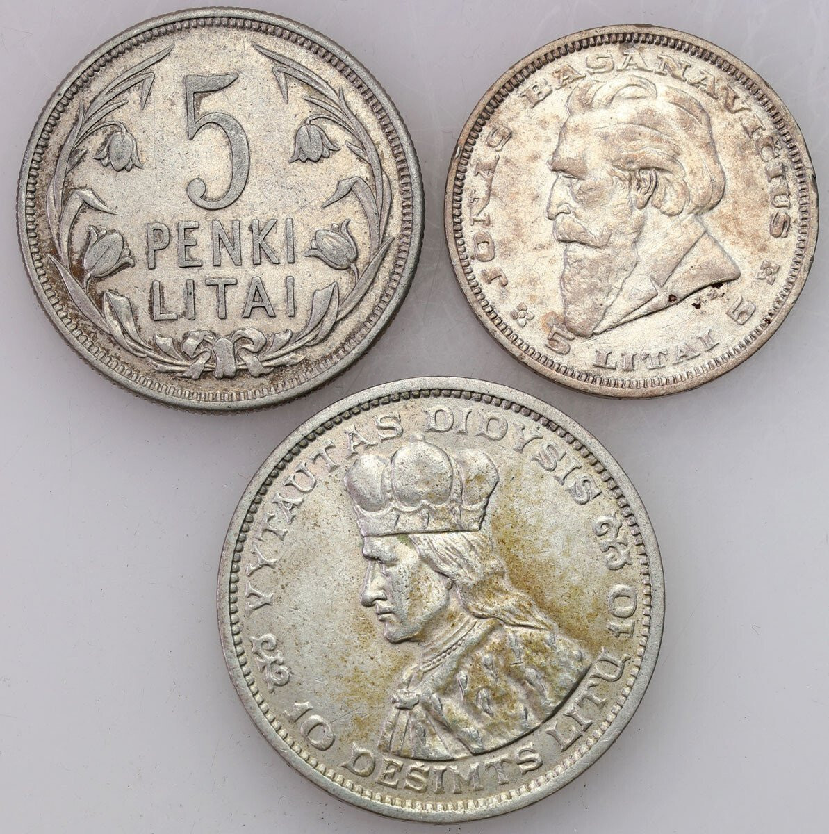 Litwa. 5 lati 1925, 1936, 10 litu 1936, zestaw 3 monet