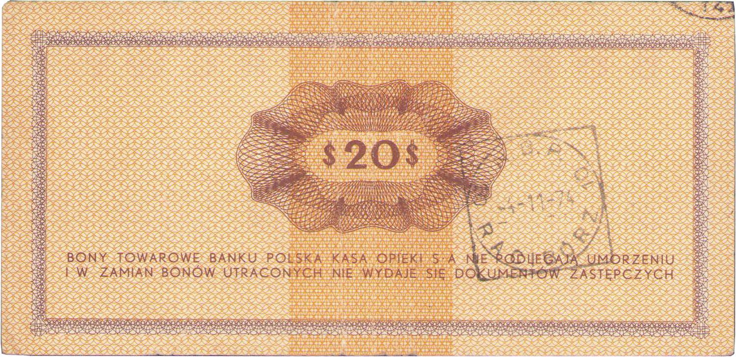 Bon towarowy na 20 dolarów 1969 seria FH