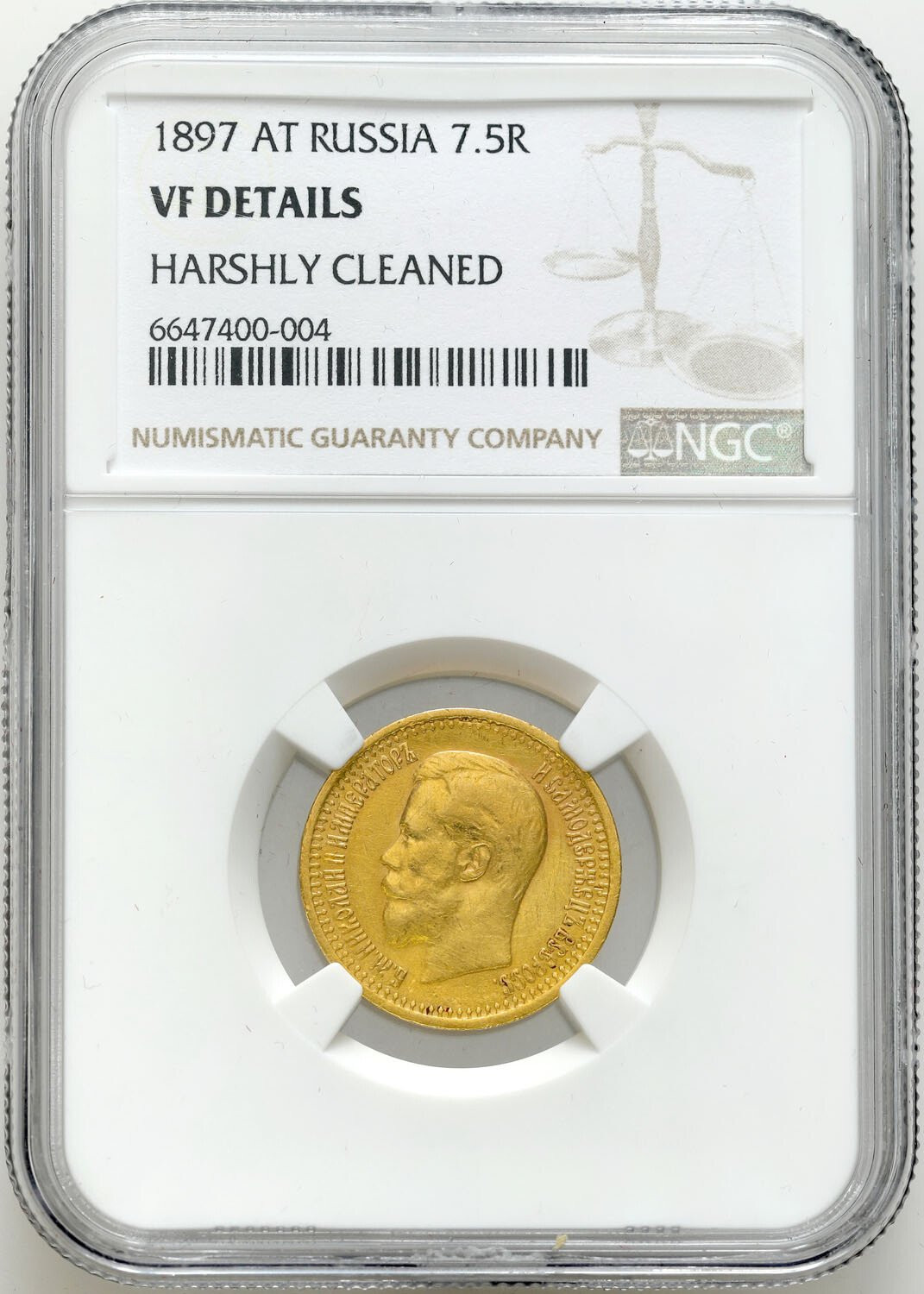 Rosja. Mikołaj II. 7 1/2 rubla (7,5 Rubla) 1897, Petersburg NGC VF